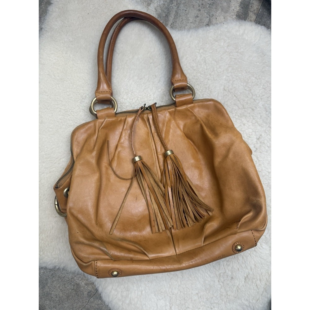 J.Crew Y2K Leather Tassel Satchel Shoulder Bag Slouchy Boho Brass Hardware Purse
